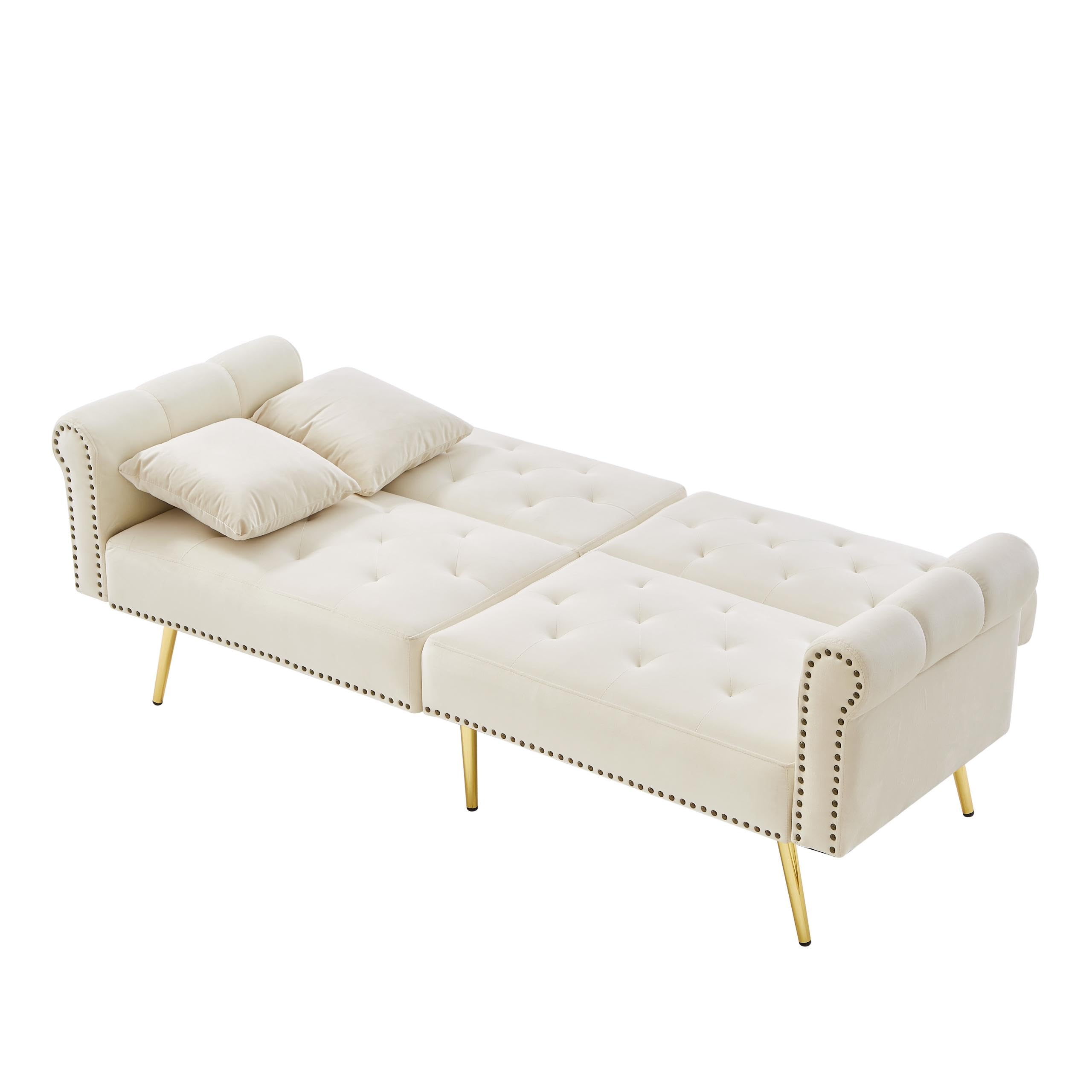 Sofá cama moderno de 2 plazas, tapizado en terciopelo, respaldo ajustable en 3 niveles y patas de metal doradas, elegante sofá con función de dormir, ahorra espacio, resistente, 173 x 75 x 70 cm