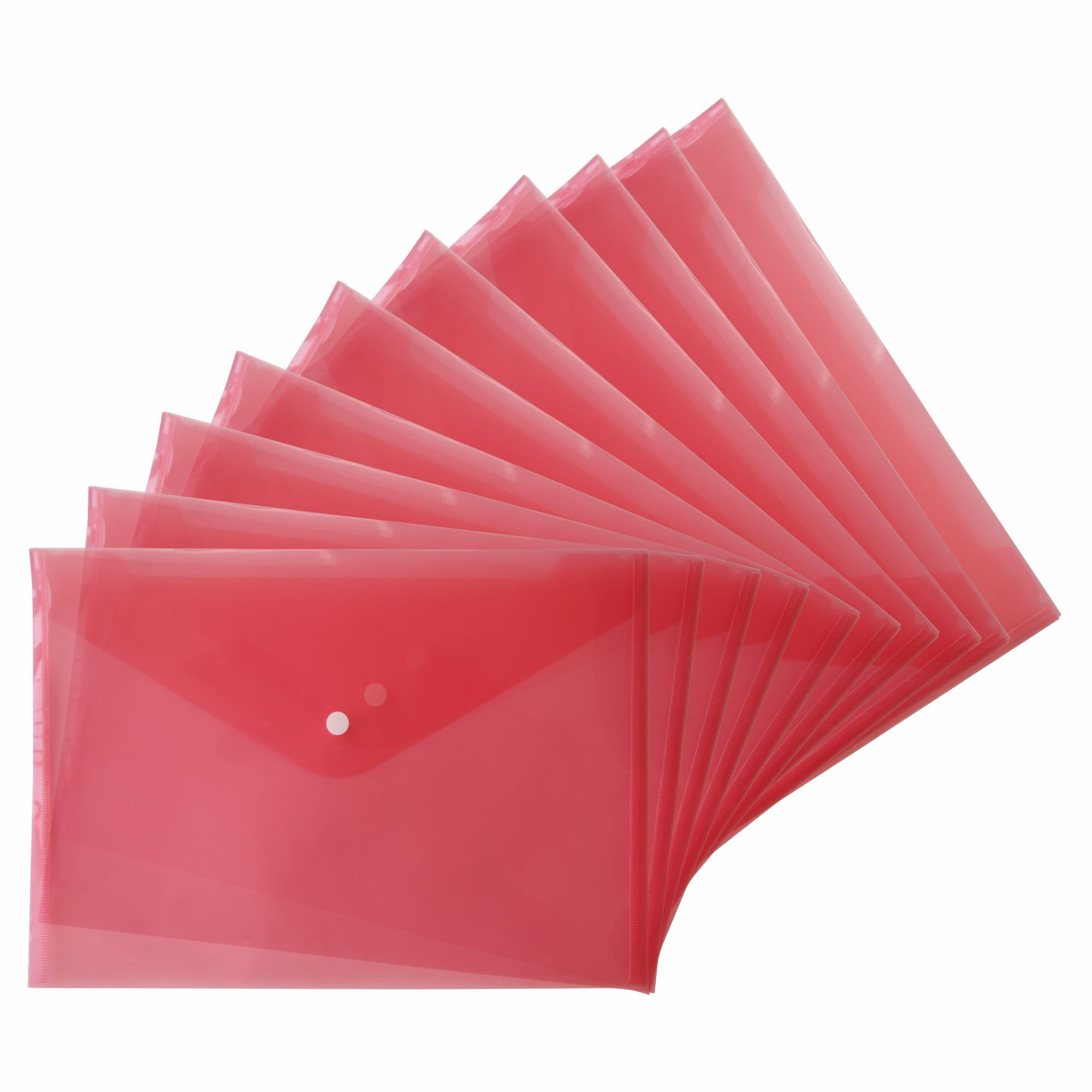 FotoStation A4 Plastic Document Wallets Translucent Red Colour A4 Popper Wallets with Stud Button - Waterproof, Durable File Folders - Plastic Wallet for Filing and Sorting Papers (Pack of 70)