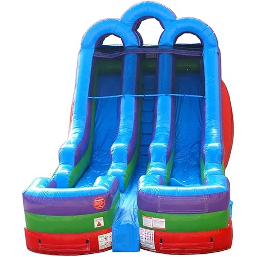 TentandTable Double Lane Inflatable Water Slide for Kids and Adults, Commercial Grade Giant Blow Up Backyard Water Fun, includes Electric Air Blower, 27' L x 13.5' W x 15' H, Rainbow