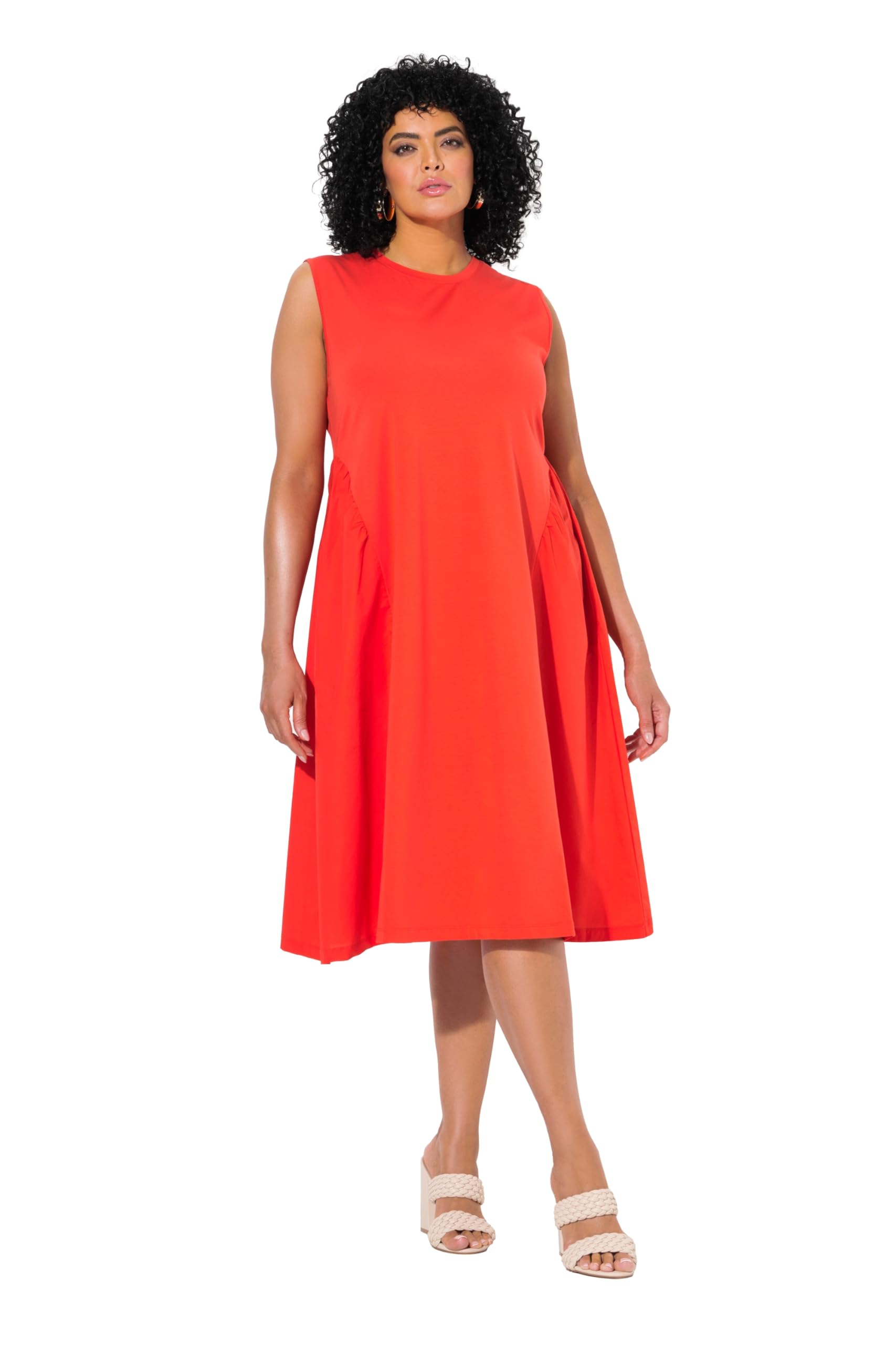 Ulla Popken Damen große Größen Übergrößen Plus Size Kleid, Materialmix, A-Linie, Rundhals, ärmellos 839024