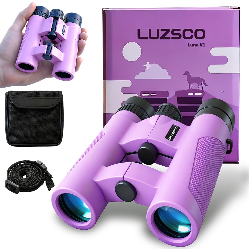 Binoculars for Kids 8-12, 10x25 Kids Binoculars for Nature Exploration, HD Childrens Binocular for Bird Watching, Hiking, Camping, Outdoor Adventure - Purple