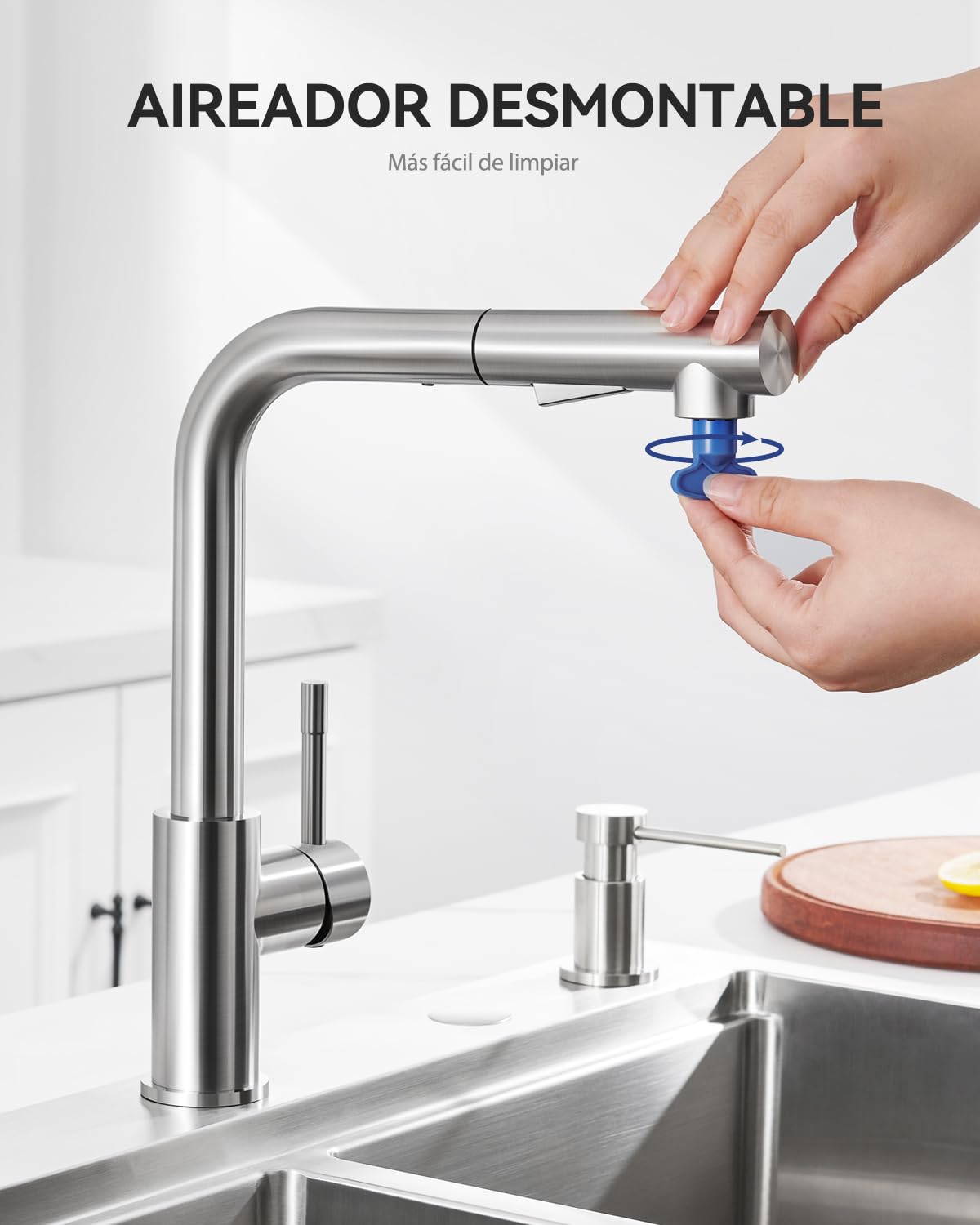 Grifo de cocina extensible, grifo de cocina con ducha, dos tipos de chorro de agua, grifo de alta presión, grifo de cocina de acero inoxidable cepillado, monomando de cocina, rotación de 360 ° | Dos tipos de chorro de agua, rotación de 360°, agua fría y c