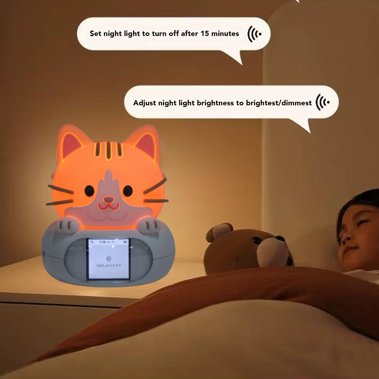 Robot Intelligente per Chat di Apprendimento AI, Luce Notturna per Bambini, Robot Desktop AI Domestico per Camera da Letto (Gatta)