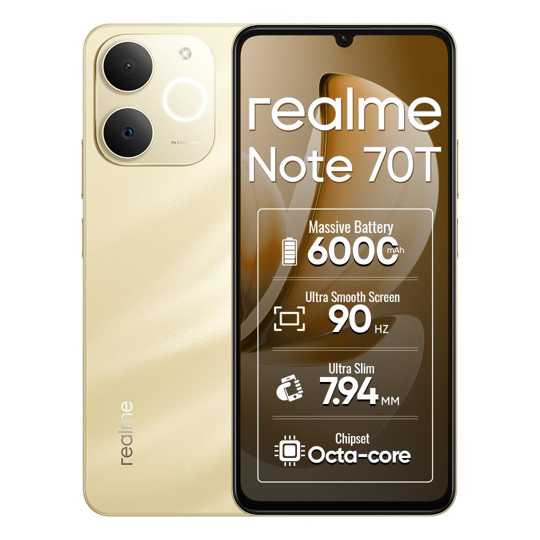 realme Note 70T 4G Smartphone 4+64GB, Gold, 6.75-inch Screen, 90Hz