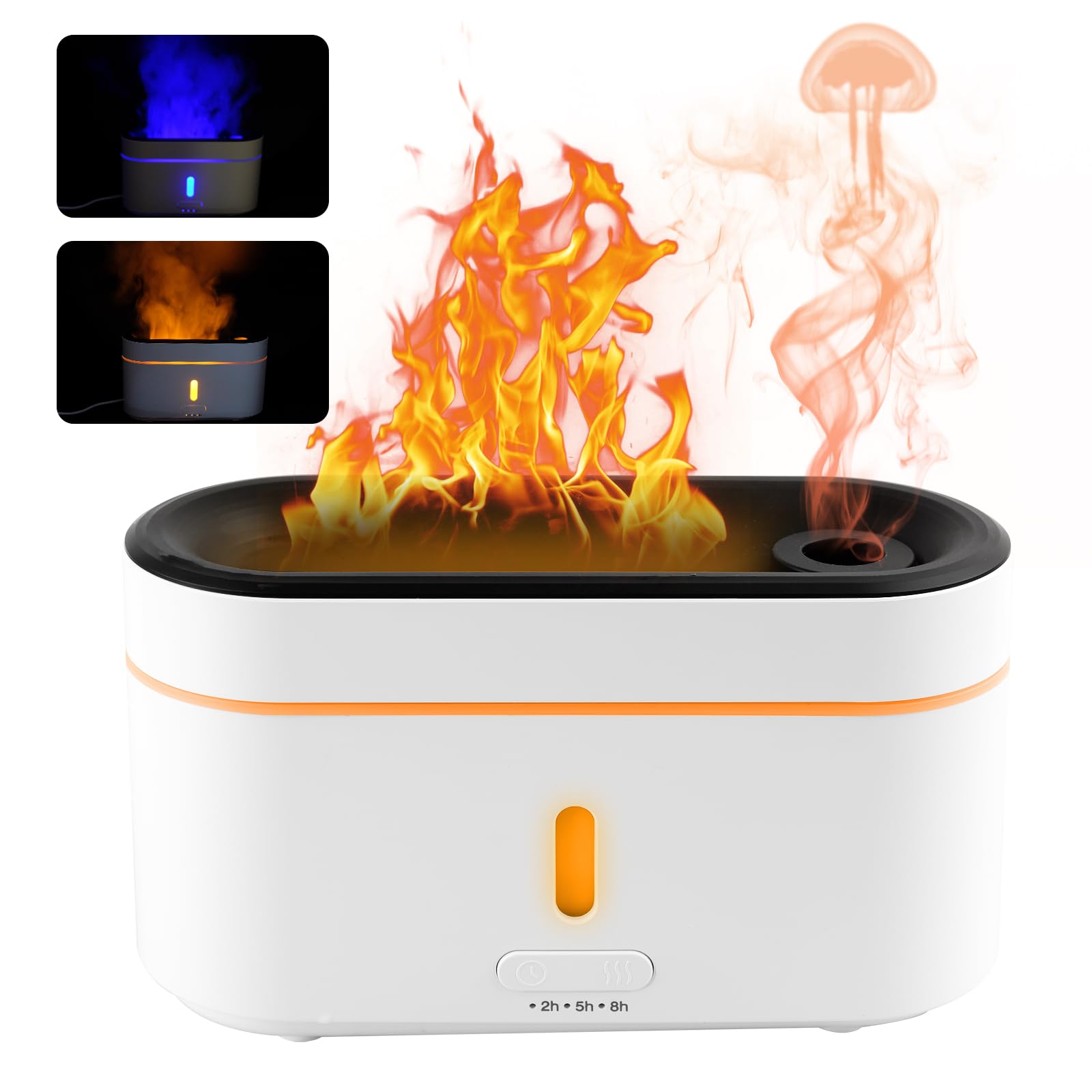 ILIKEPOWAromatherapy Essential Oil Diffuser 300ml Flame Effect 2 Lighting Colours and 2 Mist Modes Noiseless Humidifier Decorative Lamp