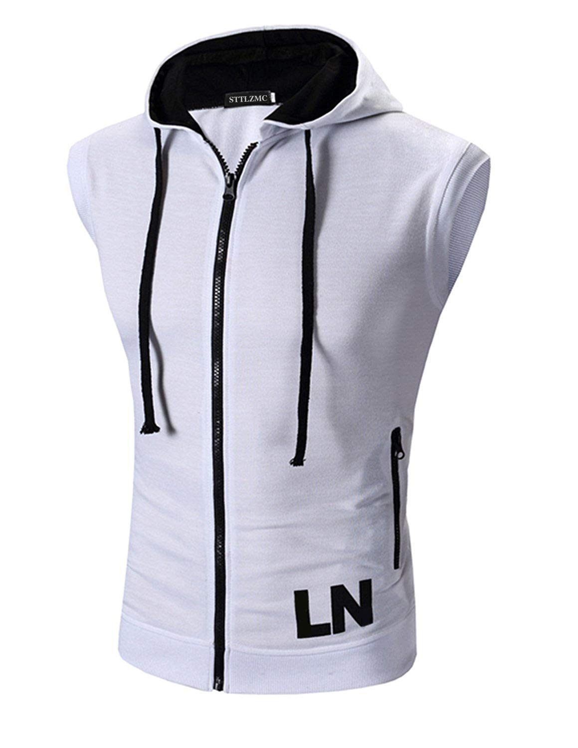 STTLZMC Men's Casual Sleeveless Hoodie Zip Up Vest with Pockets Tank Tops