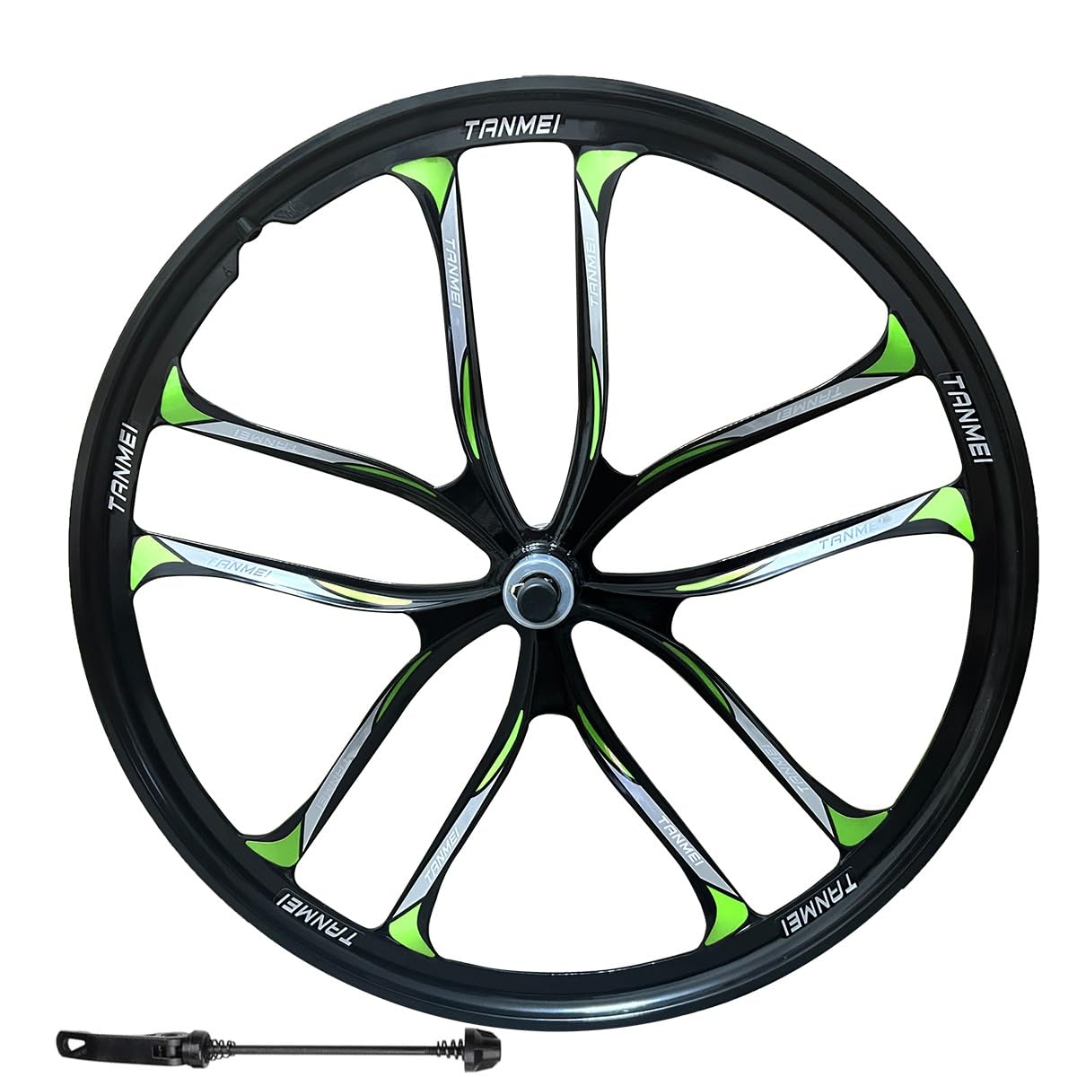 QUYCOIU Bike Wheel Set 24/26/27.5 Inch Magnesium Alloy One-Piece Bike Wheels 10 Spokes Rim Front & Rear 100x135mm For 6-9s Freewheel Quick Release Axles(Black-Green,24in-Front)