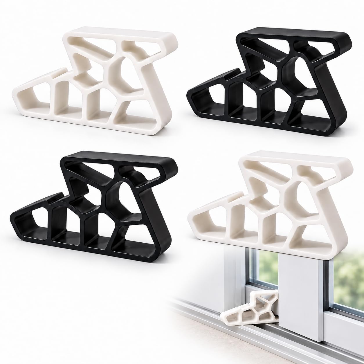 Viilich 4 PCS Window and Door Wedge Stopper, Non-Slip Strong Grip, Heavy Duty Safety Lock for Balcony, French and Patio Doors, 2 Black and 2 White