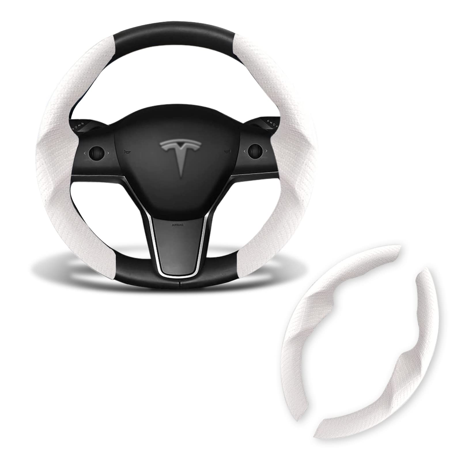 KIKIMO Tesla Model 3/Y Steering Wheel Cover 2020 2021 2022 Tesla Accessories,Tesla Steering Wheel Protection Cover Suede Fabric Anti-Slip Compatible 15 Inch Car Wheel Protector