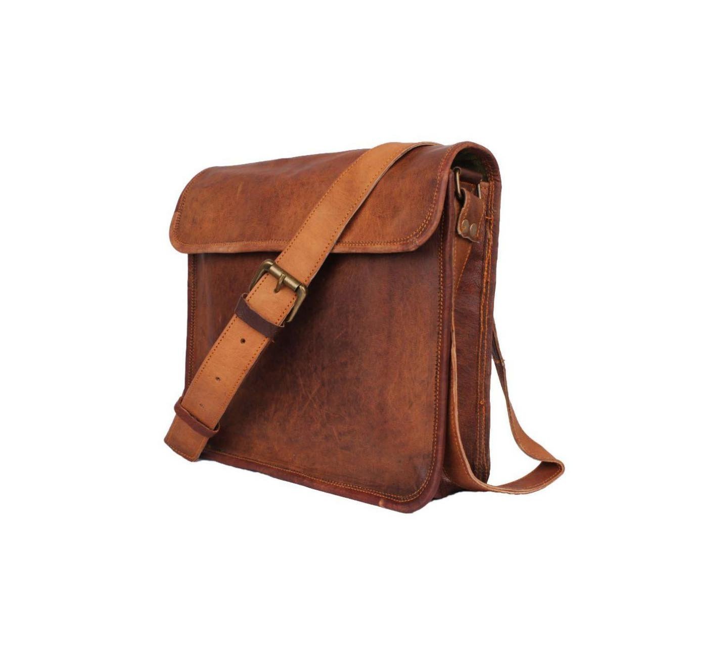 genuine leather half flap 15 inch laptop leather satchel messenger bag for men &women-image-7