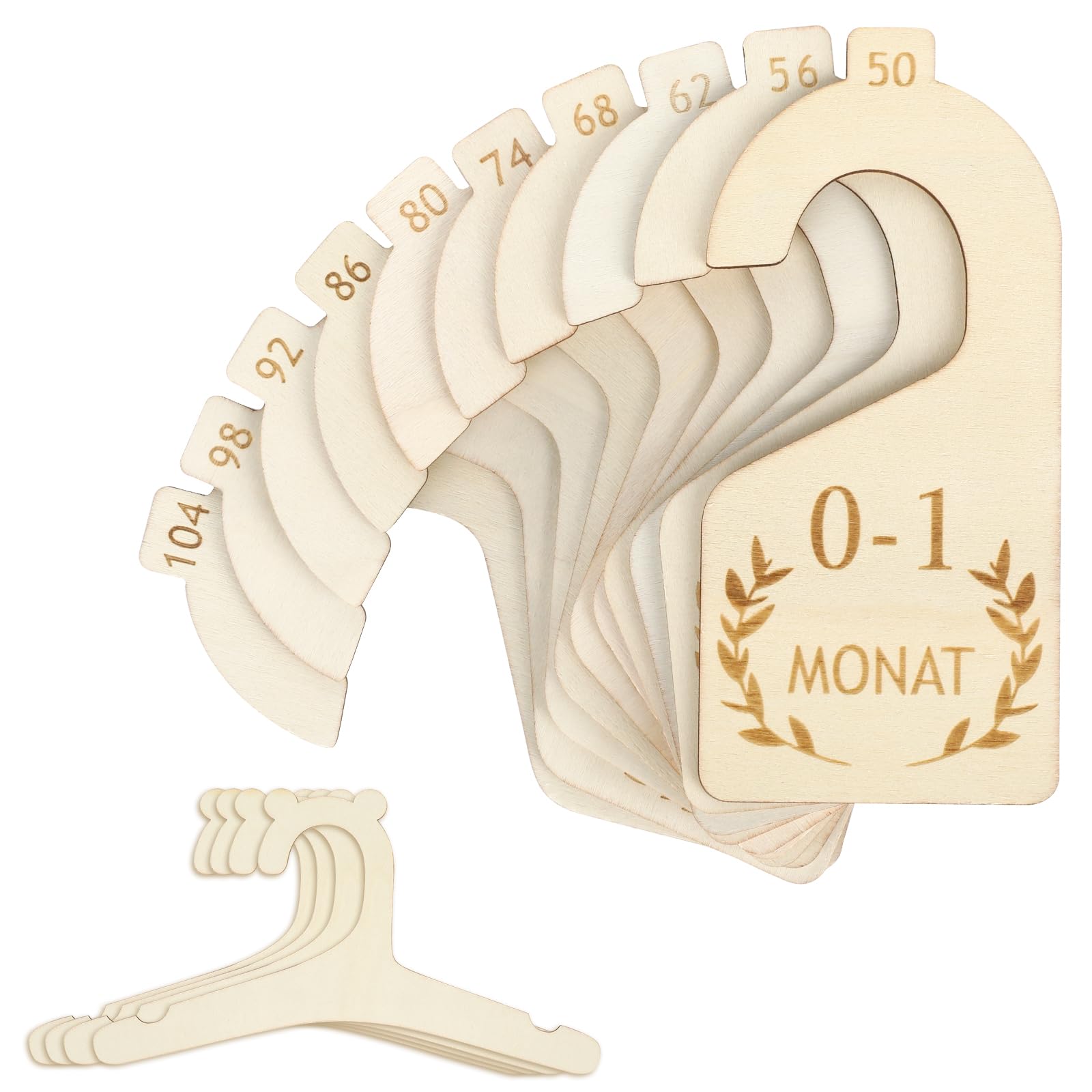 14 Stück Größentrenner Baby Set, 10 STK Grössentrenner Baby mit 4 Bärenform Kleiderbügel Babykleidung aus Holz, Rutschfester Größentrenner Doppelseitig Gedruckt Von Neugeborenen bis zu 24 Monaten