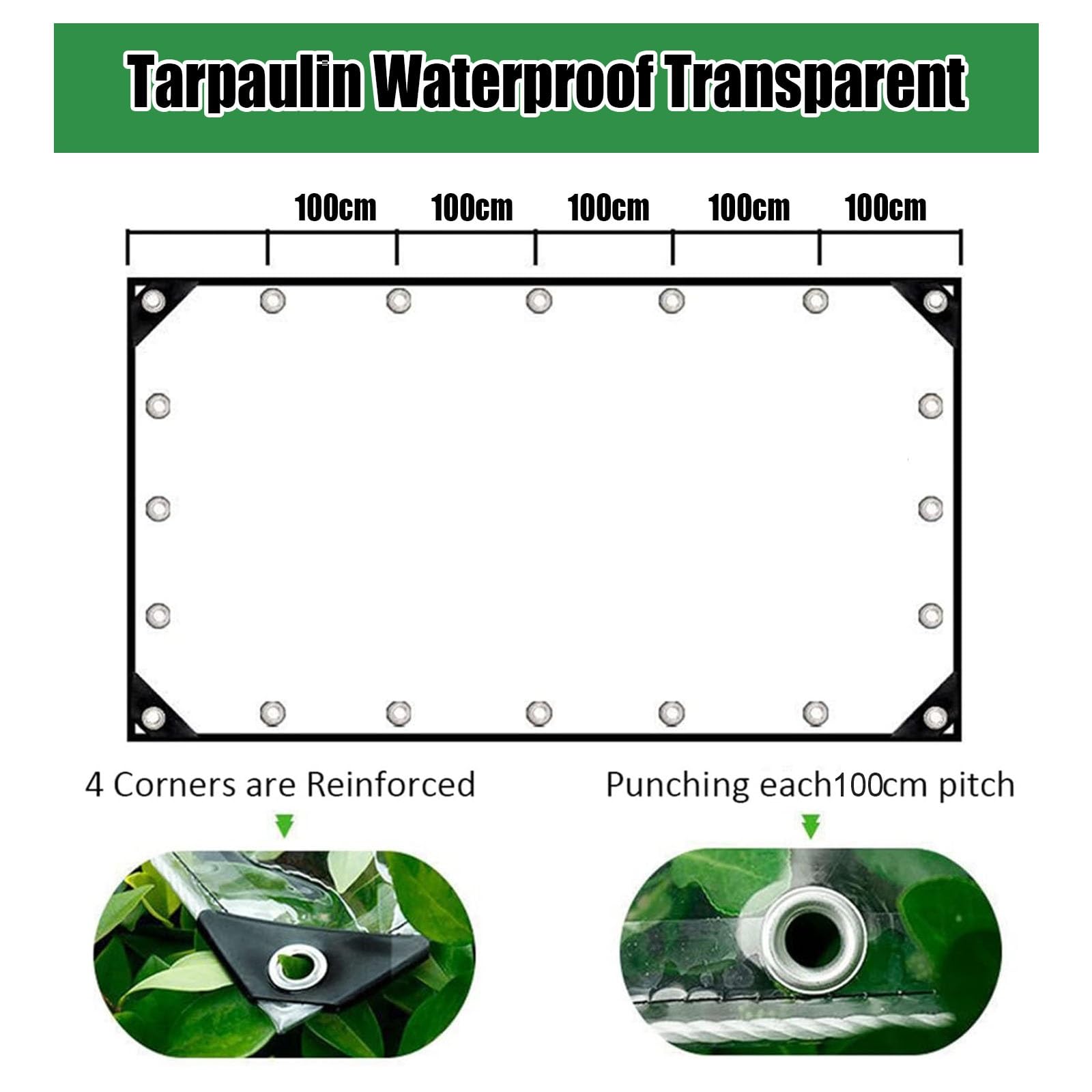 Plane Transparent 135 x 210 cm Ultra Reißfeste Gewebeplane mit Verstärkten Ösen Abdeckplane Schutzplane aus PVC Faltbar mit Seil für Garten Camping & Outdoor, transparent