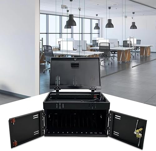 Carrito de carga para 12 dispositivos, gabinete portátil de carga y almacenamiento para iPads, tabletas, Chromebooks y computadoras portátiles con