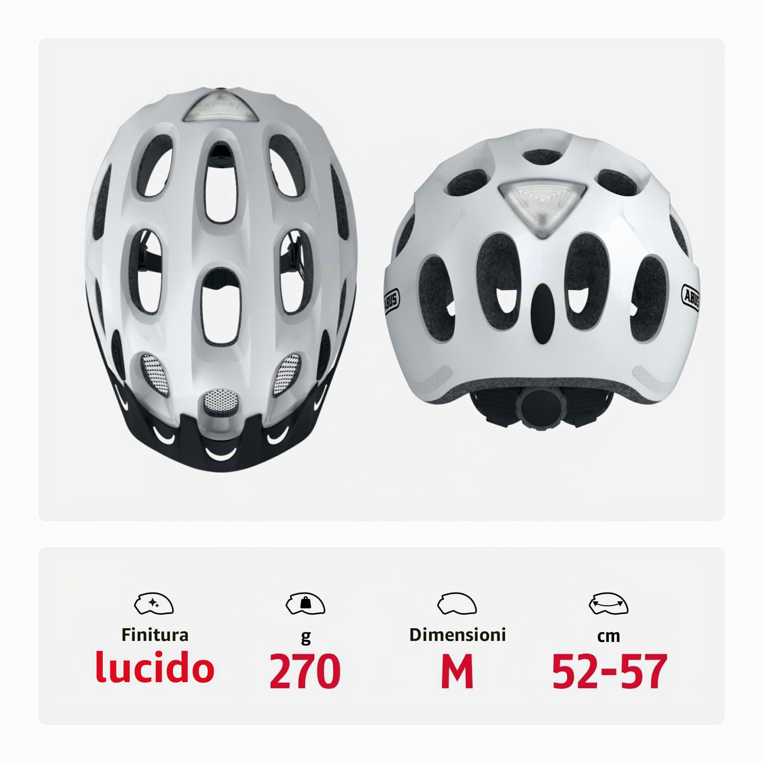Casco da città ABUS Youn-I ACE - con luce posteriore a LED integrata - Casco da bicicletta per l'uso quotidiano - per uomo e donna Bianco (pearl white) M (52-57 cm​) | Casco unisex adulti, sistema Zoom Evo Adult, 17 prese d'aria, calotta EPS e PC