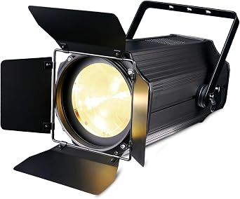 Zoom Stage Light with Barn Doors, 200W COB Par Light, Warm White & White 2in1 Fresnel LED DJ Spotlight Wash 3500K-7500K DMX512 Sound Activated for Church Theater Event Wedding