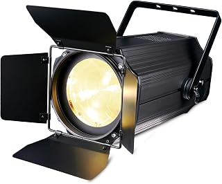 Zoom Stage Light with Barn Doors, 200W COB Par Light, Warm White & White 2in1 Fresnel LED DJ Spotlight Wash 3500K-7500K DMX512 Sound Activated for Church Theater Event Wedding