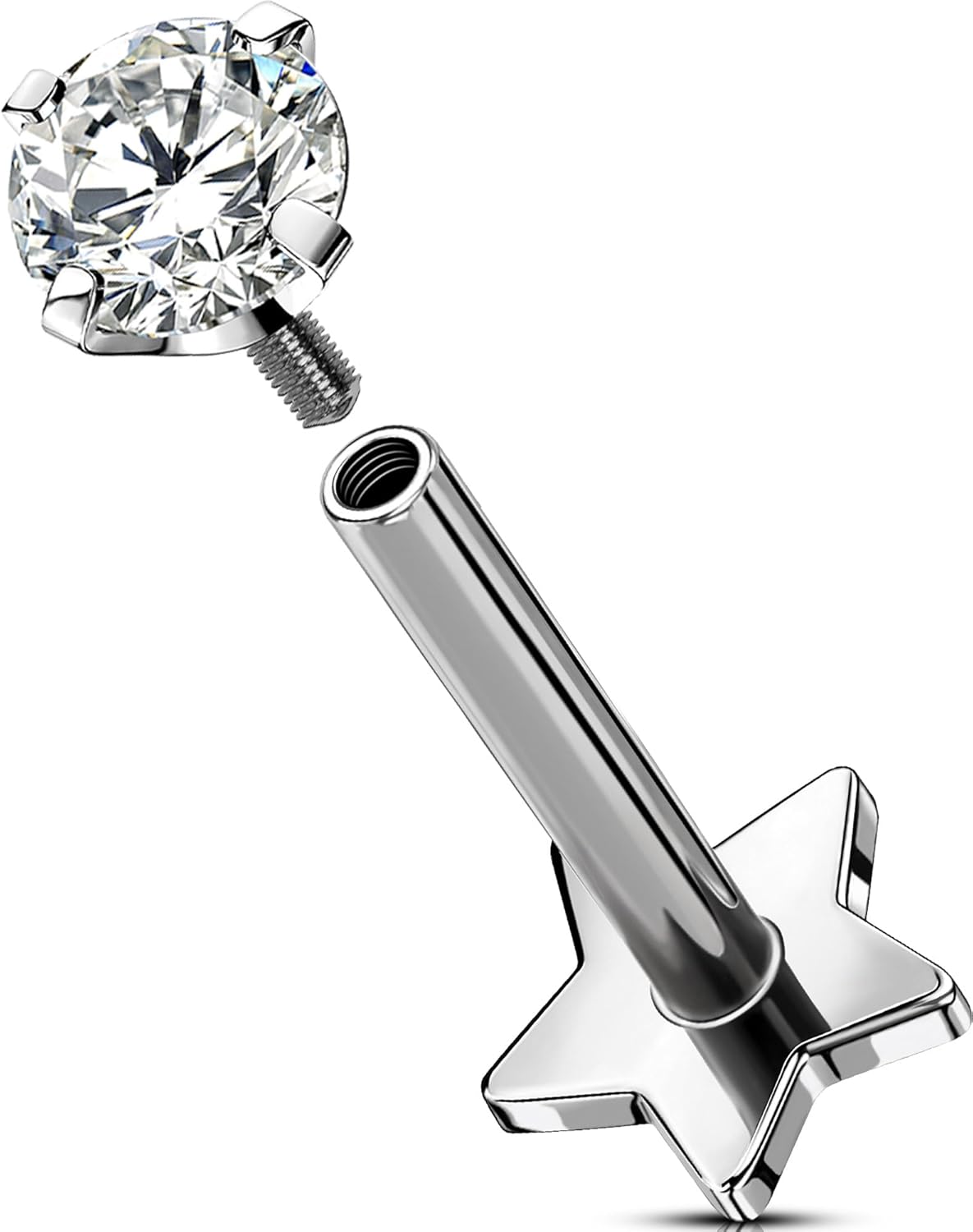 Titanium Flat Back Earrings 16G Star Helix Piercing Jewelry Internally Thread Labret Jewelry Surgical Steel Lip Stud Helix Tragus Conch Cartilage Earring for Women