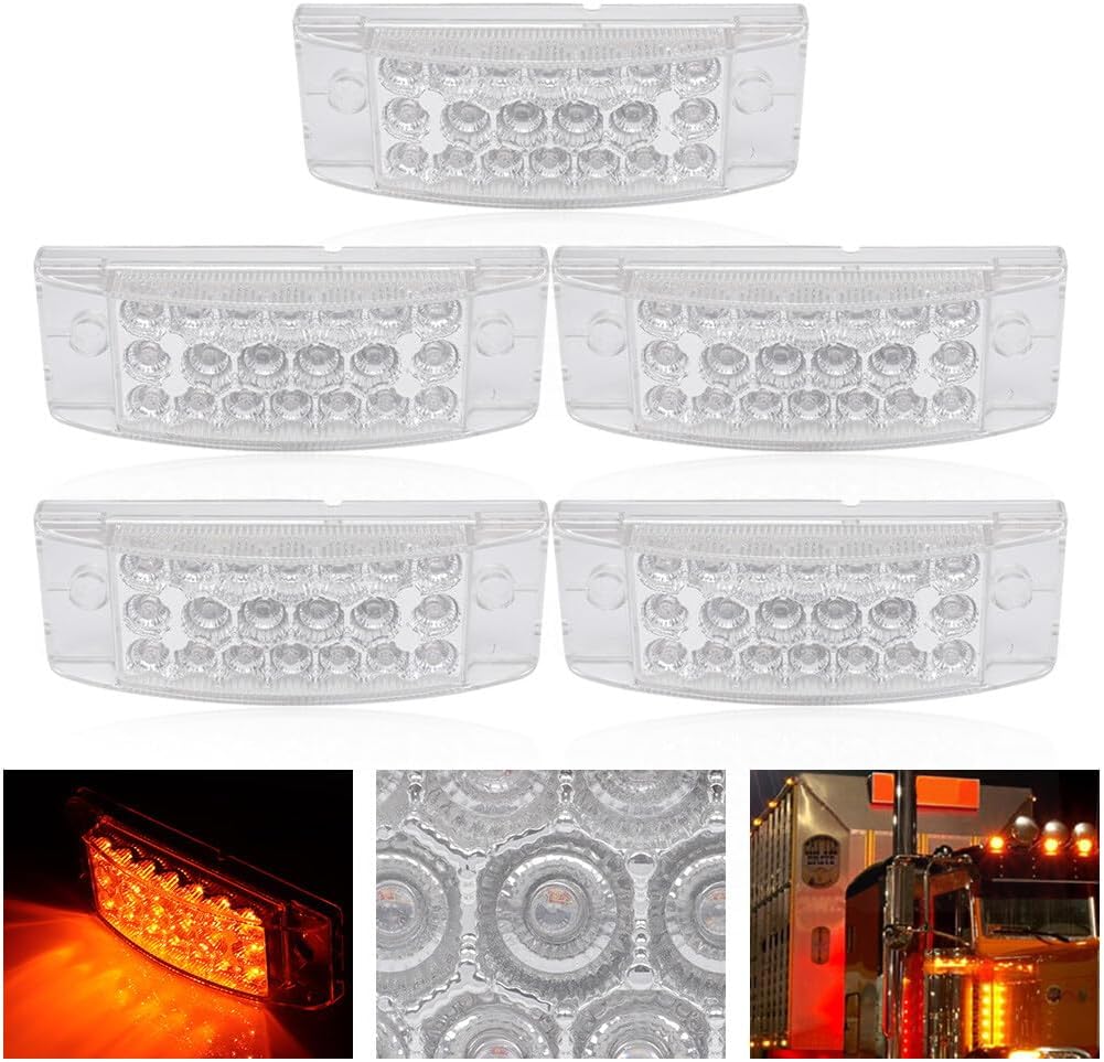5x Clear 6" 21 LED Side Marker Clearance Light Rectangular Rectangle Clearance Light Side Marker Lamp 6 inch Red LED Tail Rear Lights for Cart Trailer Box Truck Exterior