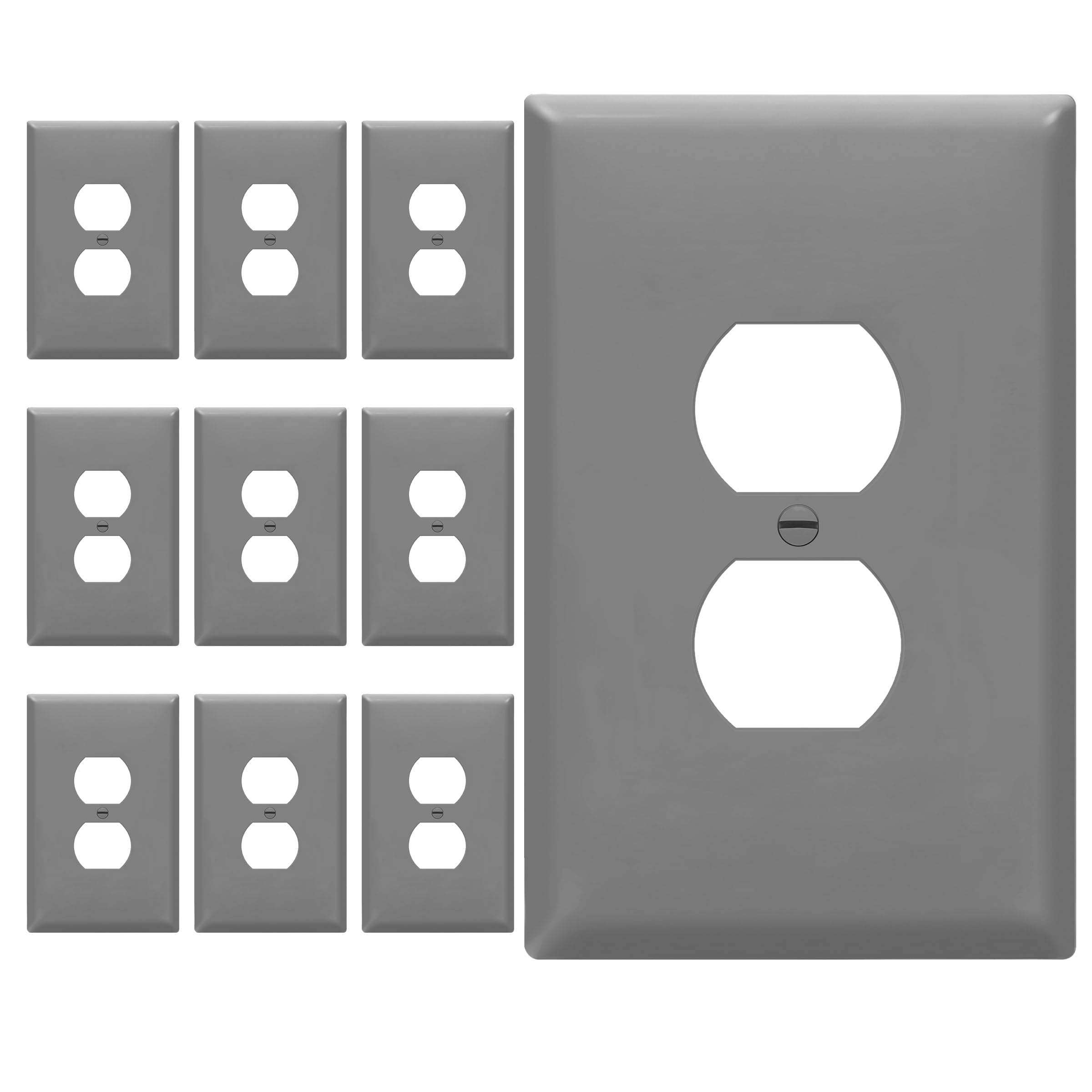 ENERLITES Duplex Receptacle Outlet Wall Plate, Jumbo Electrical Outlet Covers, Gloss Finish, Oversized 1-Gang 5.51" x 3.50", Polycarbonate Thermoplastic, 8821O-GY-10PCS, Gray, 10 Pack