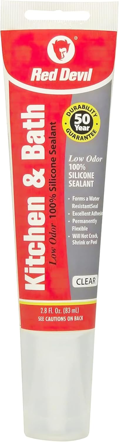 Red Devil 0883 Kitchen & Bath Low Odor Silicone Sealant, 2.8 Oz Squeeze Tube, White, Pack of 12