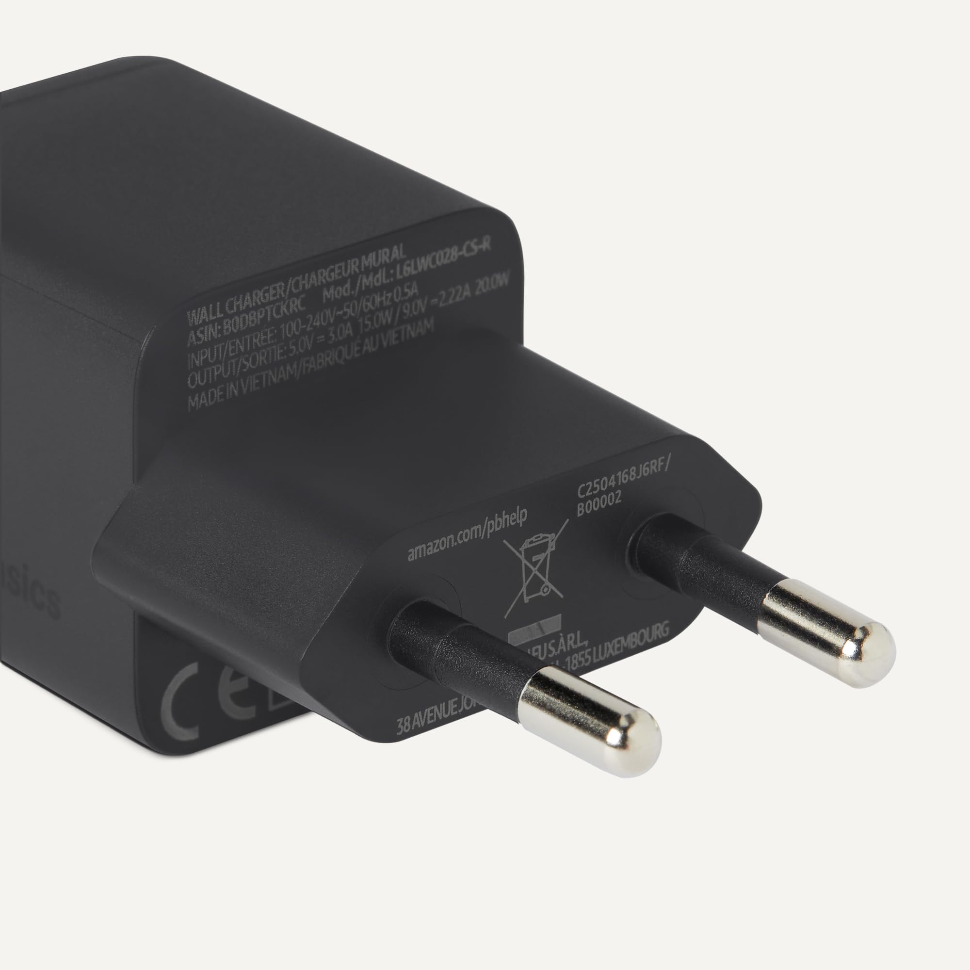 Amazon Basics Cargador de Pared USB-C Nano GaN de Carga Rápida, 20W y 1 Puerto PD 3.1 para Tablets y Teléfonos, Negro - 4
