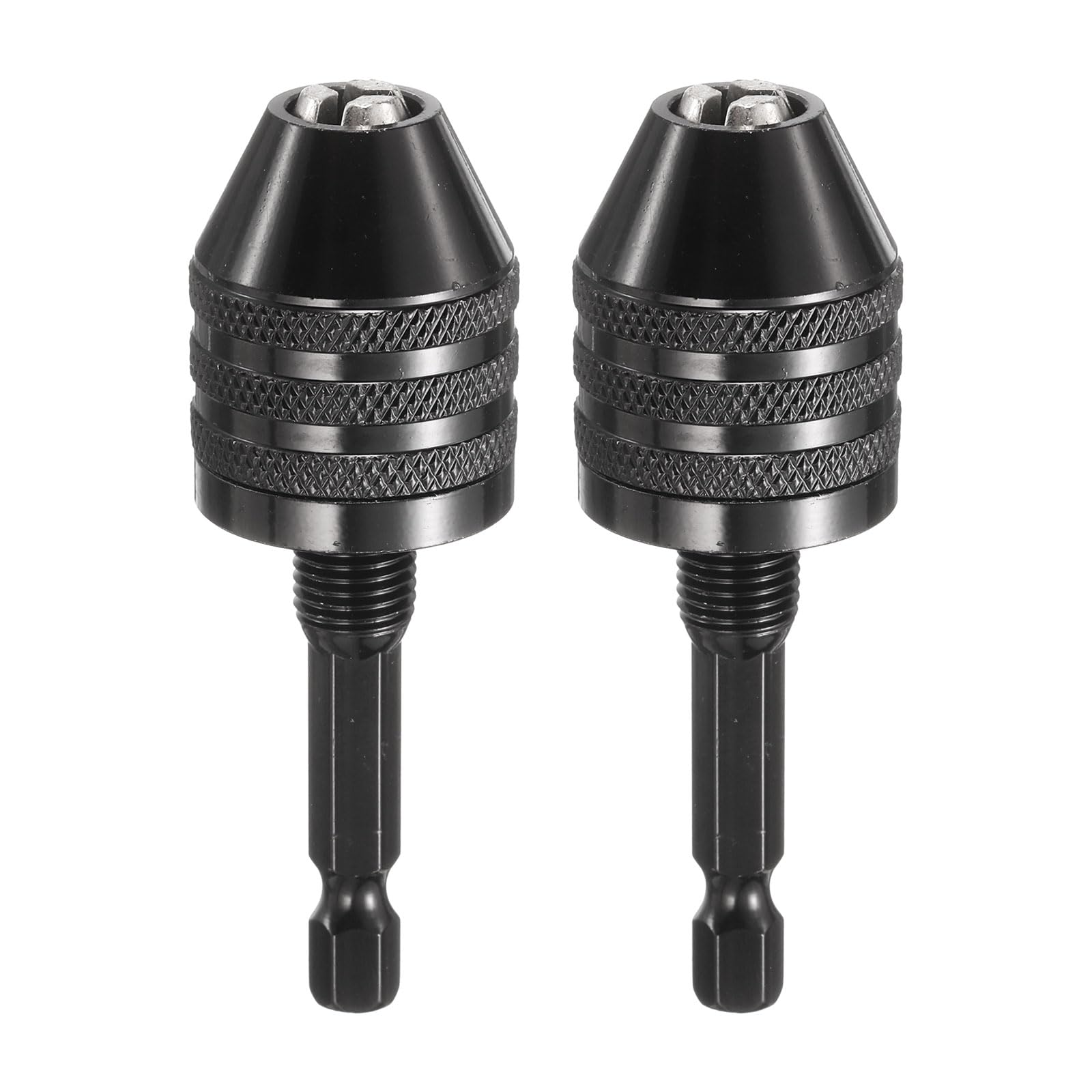 sourcing map 2pcs Keyless Drill Chuck 1/4" Hex Shank Chuck Conversion Adapter 0.024"-0.3" Quick Change for Round-Shank Cordless Screwdrivers Drills Power DIY Tools, Black