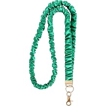 Scrunchie Lanyard for ID Badges Teacher, Stretchy Lanyard, 1Pcs Teal Green | Retractable Up to 29.5", Break- & Snag Resistant, Breakaway Lobster Clasp, Skin-friendly & Lightweight, Crinkled Texture