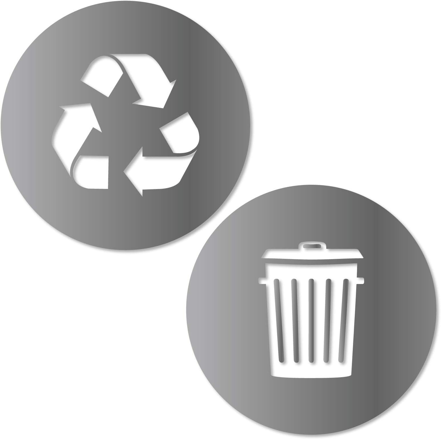 Recycle and Trash Sticker Logo Style Symbol to Organize Trash cans or Garbage containers and Bins - Contour Cut Decal Sticker (Silver, Small)