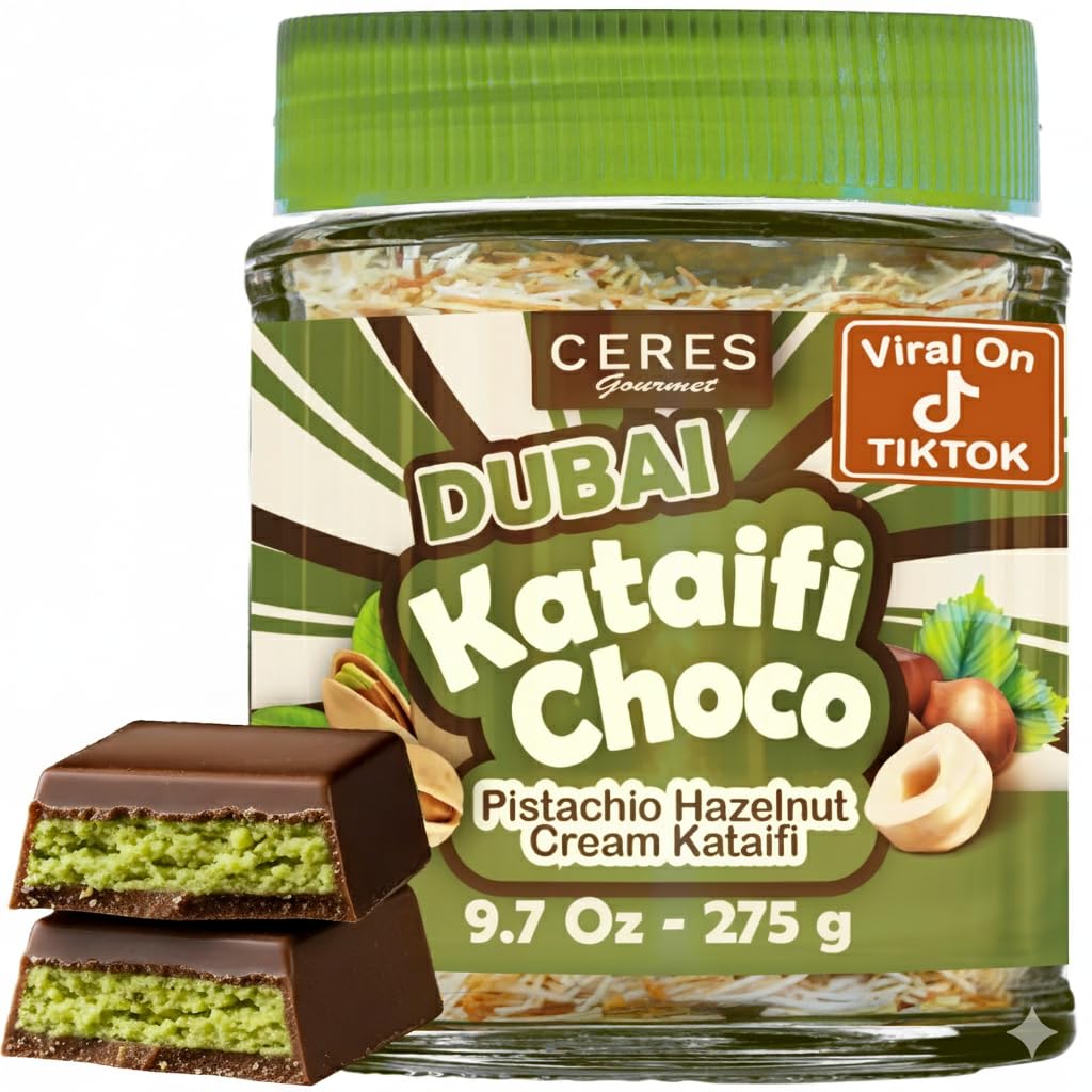 Ceres Gourmet Dubai Spreadable Chocolate - Premium Chocolate Pistachio Spread with Roasted Filum, Gourmet Chocolate for Breakfast