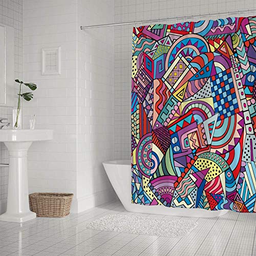 Rideau de douche géométrique coloré en polyester imperméable 150x180 cm