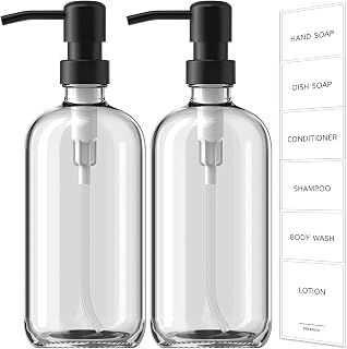 GMISUN 2 Pack Clear Glass Soap Dispensers with Rustproof Stainless Steel Pumps, 17oz Modern Kitchen Bathroom Hand Dish Soap Dispenser Set