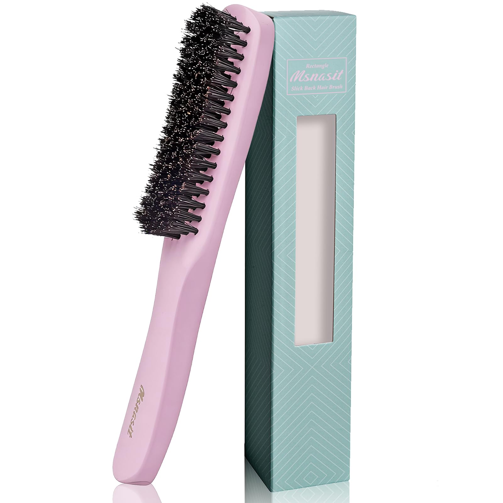 Slick Back Hair Brush, Middle Softness Boar Bristles Hairbrush-Pink