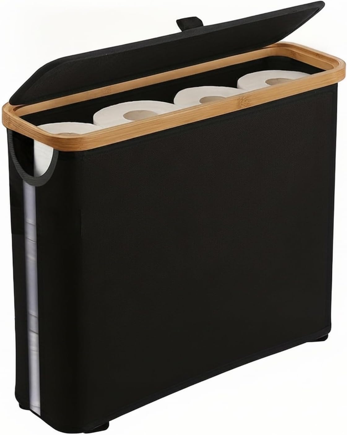 Fits Narrow Bathroom Gaps: Foldable Oxford Cloth Storage Basket with Lid, Collapsible Bin for Towels and Toiletries, 17.7 x 5.9 x 13.8 Inches