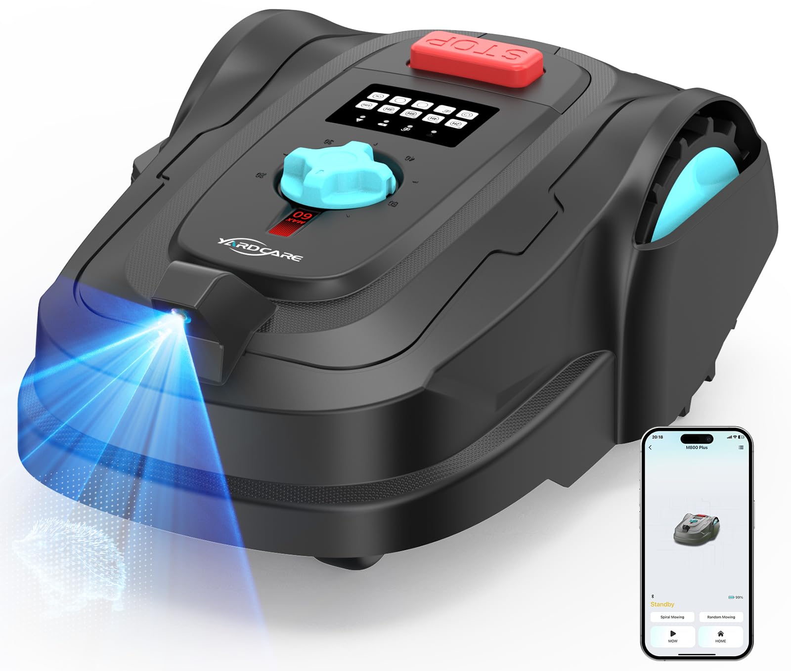 YARDCARE M800Plus Robot Tagliaerba Senza Filo Perimetrale, Posizionamento GPS + 3D Visione, Robot Tosaerba, Modalità di Taglio a U,800 m², App, Rilevamento di 150 Ostacoli,Nero Petrolio