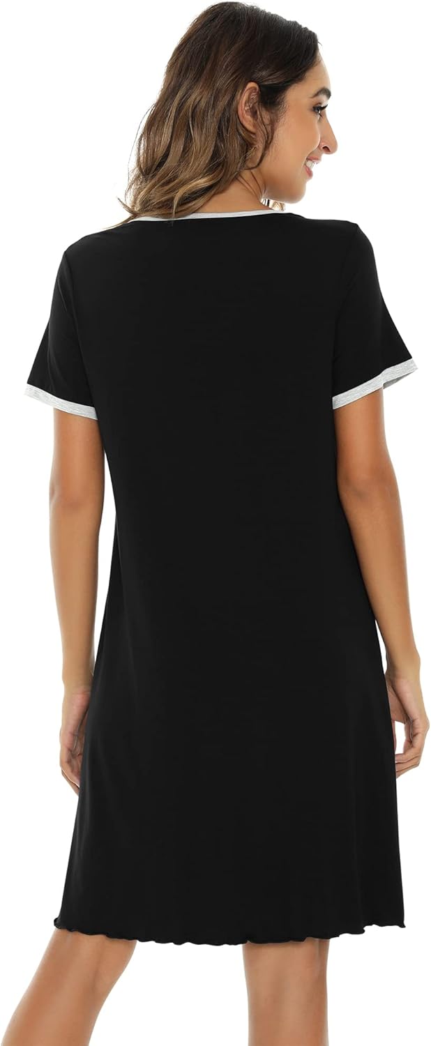 WiWi Viscose from Bamboo Nightgowns for Women Short Sleeve Night Shirts Pleated Sleep Shirt Plus Size Nightshirt S-3X - Image 2