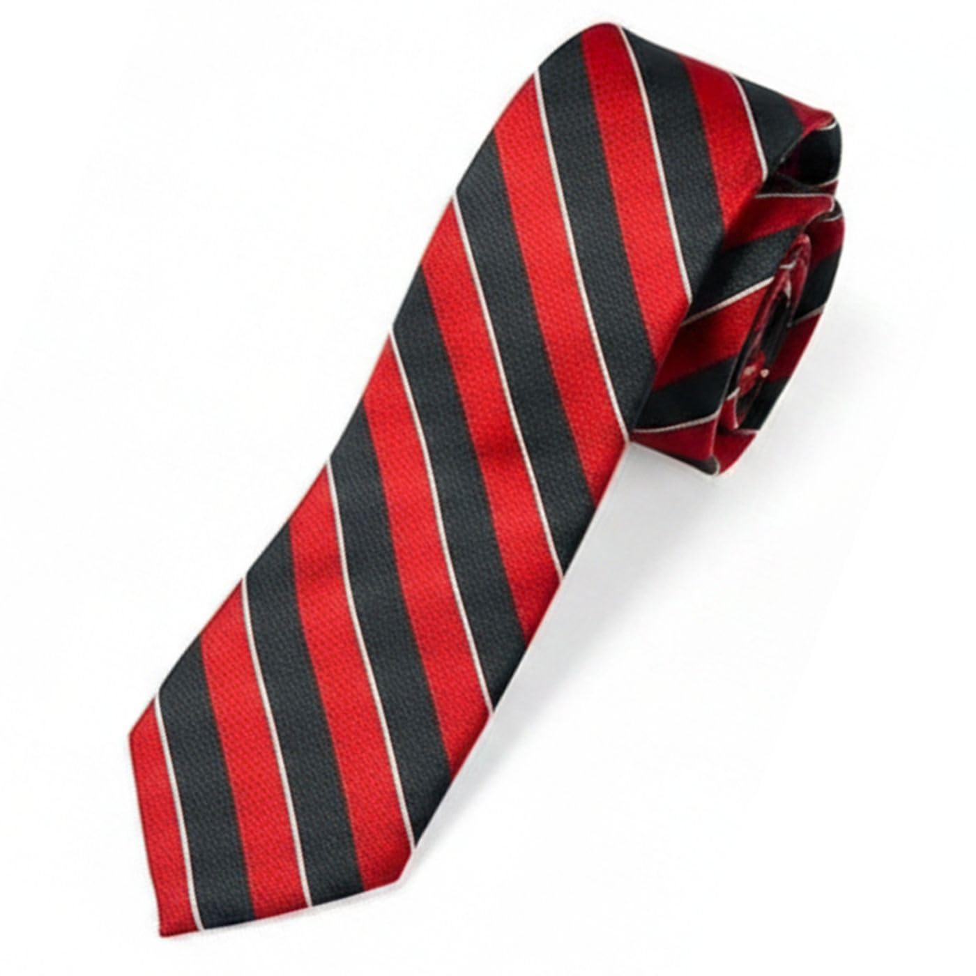 calixto Stripes Design, Poly Cotton Smooth Fabric, Red Black Color Roomy Backslash Stripes Neck Tie With Pocket Square-picture-8