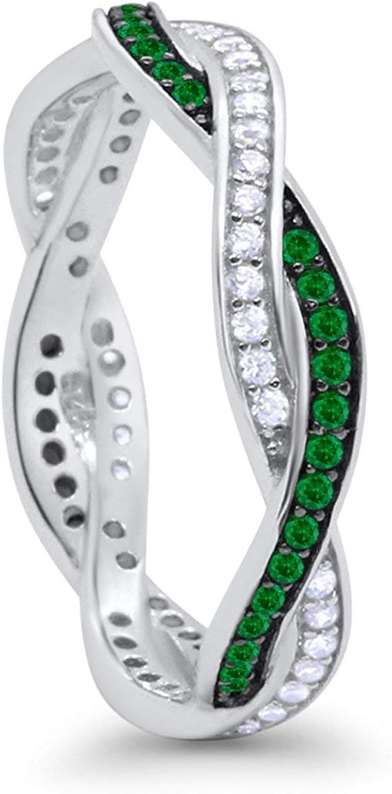 Blue Apple Co. Crisscross Braided Weave Design Band Ring Round Cubic Zirconia 925 Sterling Silver