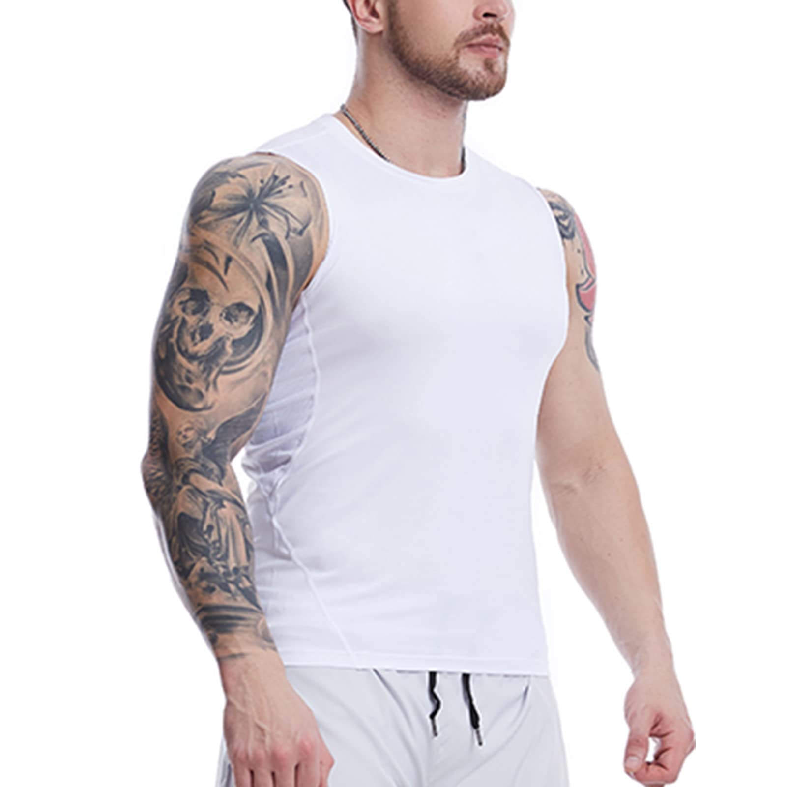 Débardeur de Compression Homme Sleeveless Tank Top Séchage Rapide Respirant pour Running Musculation Fitness Gym, Lot de 2