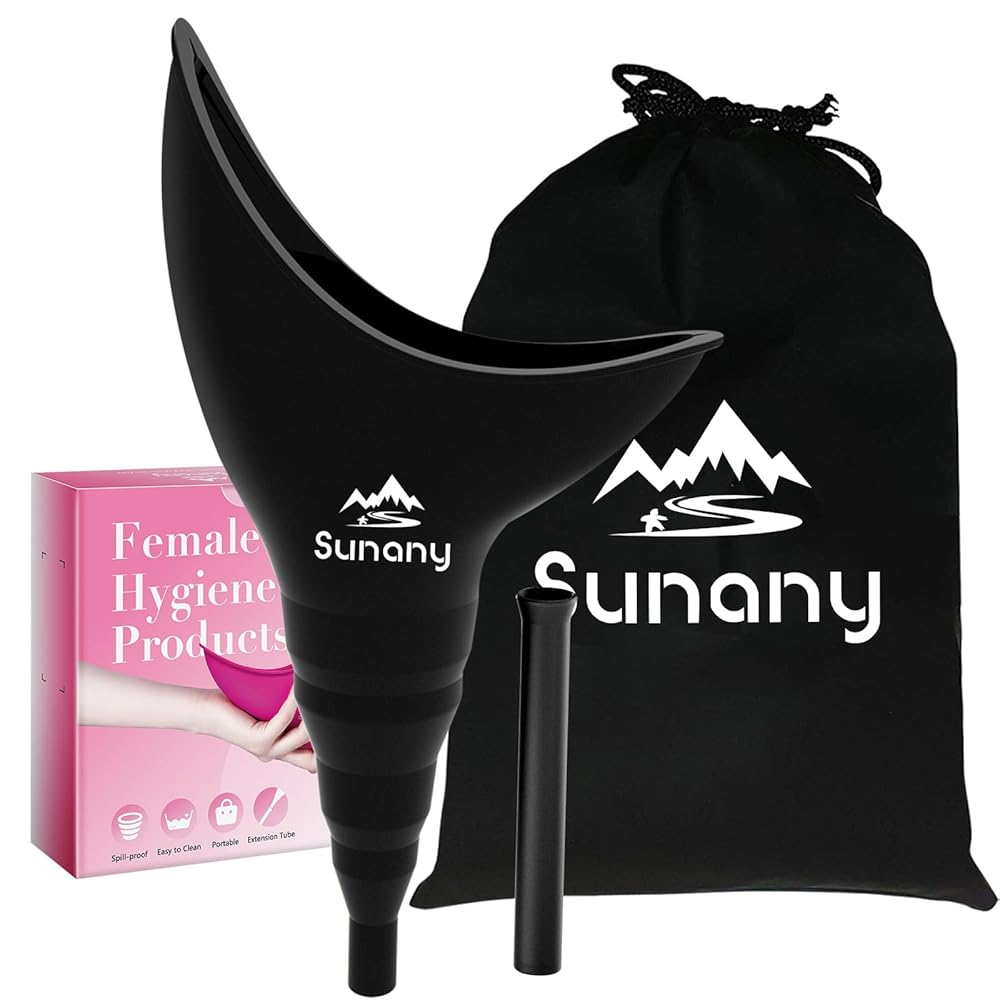 Sunany Female Urinal, Female Urinal with Silicone Funnel, Portable for Standing Female, Reusable Urinal for Female Toilet, Women\'s Urinal is The Perfect Companion for Indoor Use (Black)