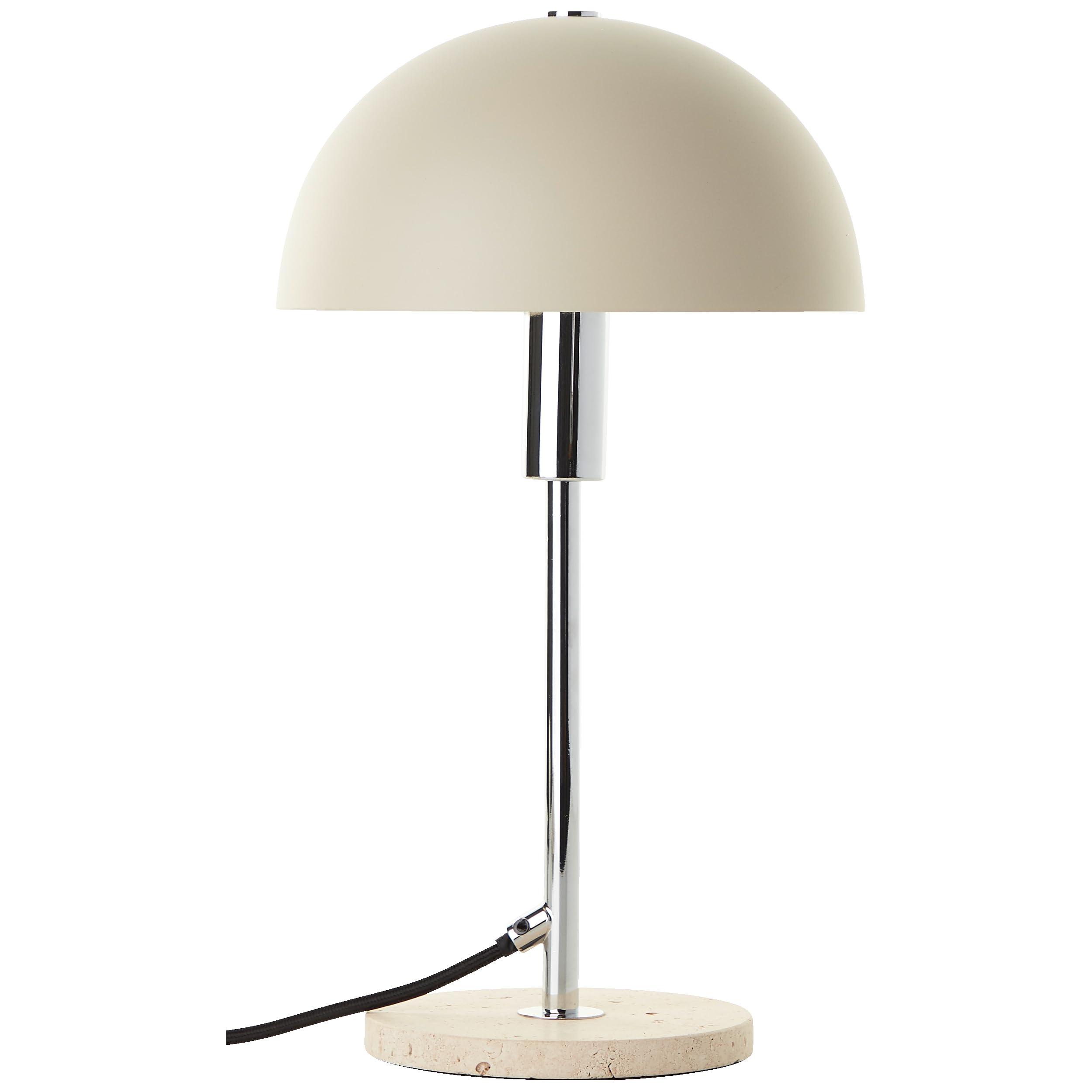 Lightbox Lampa stołowa w kształcie grzybka, wysokość 36 cm, Ø 20 cm, lampa biurkowa z przełącznikiem i podstawą z trawertyny, jako lampka nocna, akcesoria biurowe, wykonana z metalu w kolorze czarnym