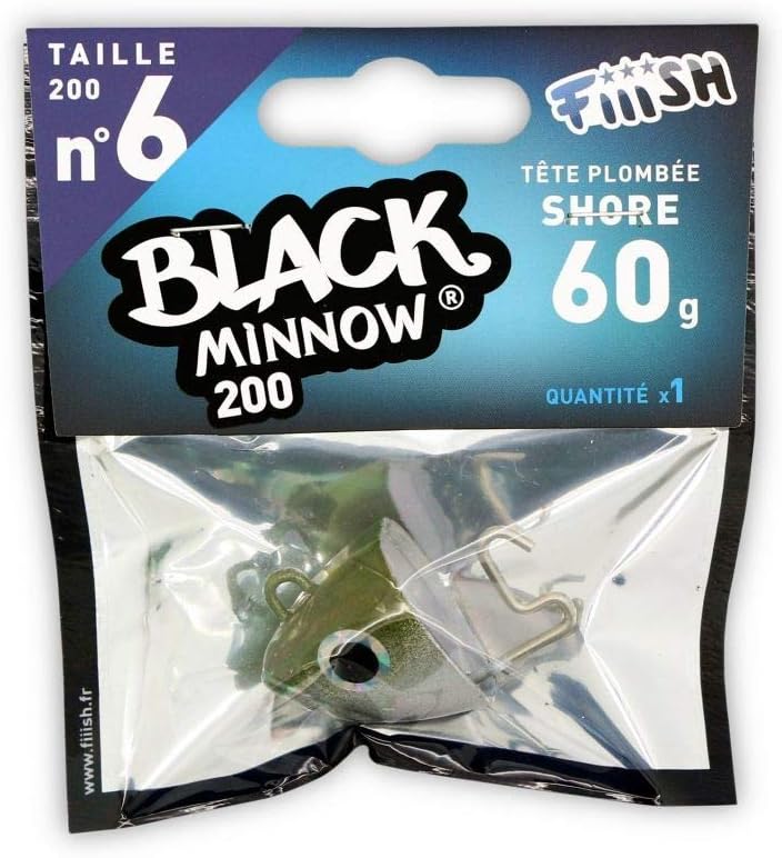 Black Minnow Fiiish Lures Jig Heads BM200 - Plumb Head for Soft Vinyl Lure - Fishing Jigging - 1 Head No. 6