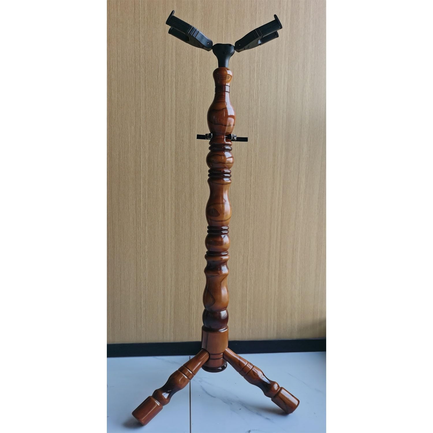 MUSO Cello-Ständer, doppelte automatische Verriegelung aus Sapeli-Holz, passend für 1/8-4/4 Cello, Boden-Instrumentenständer, auch passend für Gitarrenständer, E-Gitarren/Bass-Rack, für Zuhause und