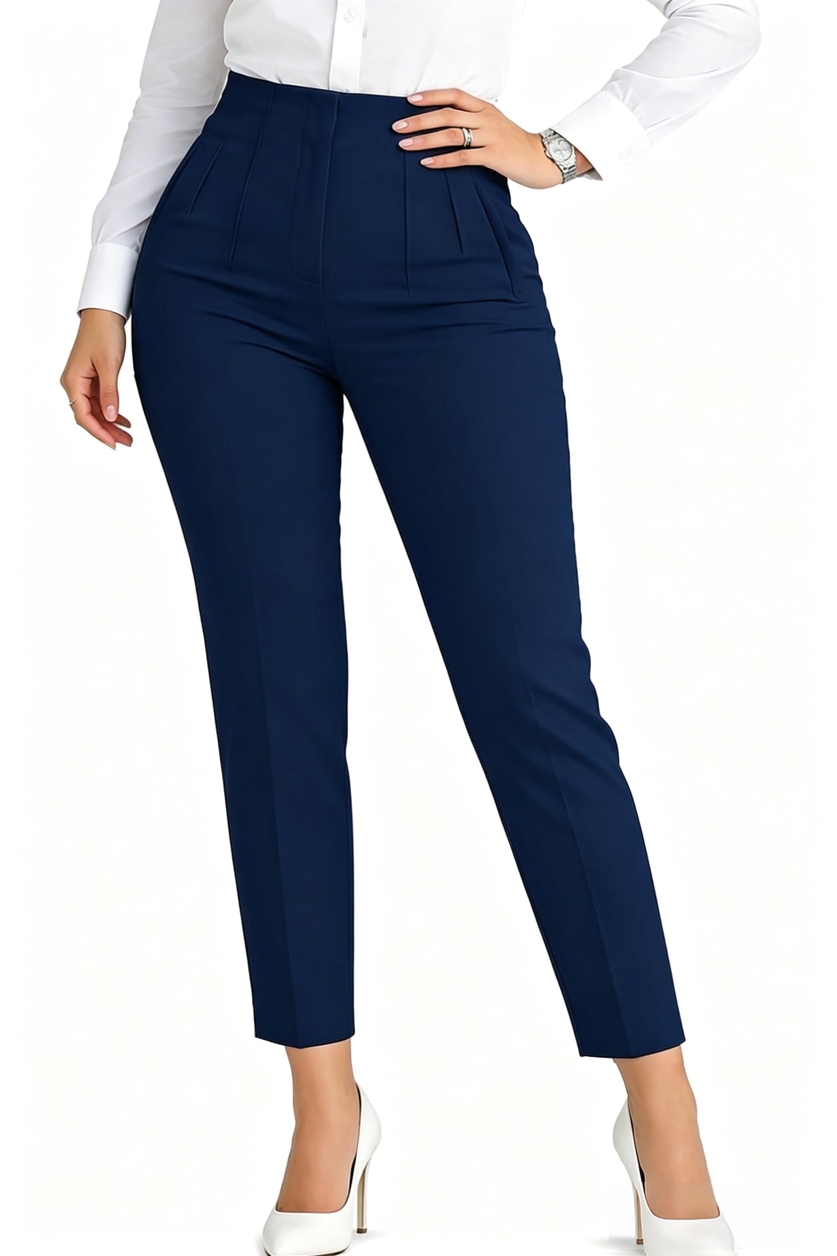 LOVESHOOT Dehnbare Damenhose 2026, trendig, hohe Taille, plissiert, gerades Bein, Business, Arbeit, Freizeithose