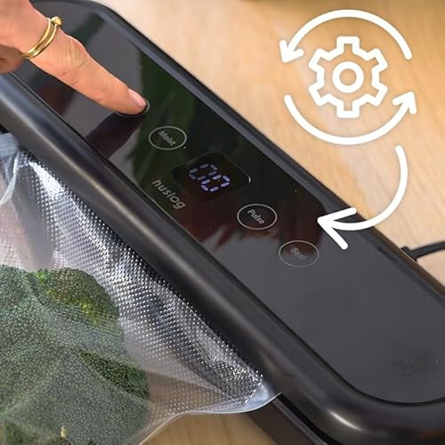Huslog Mini Macchina Sigillatrice Per Alimenti, 2 Modalità Per Cibi Secchi E Umidi, Funzione Pulse, Display Lcd, Ricaricabile, Compatta E Portatile, Con 10 Sacchetti Inclusi, Nero - 6