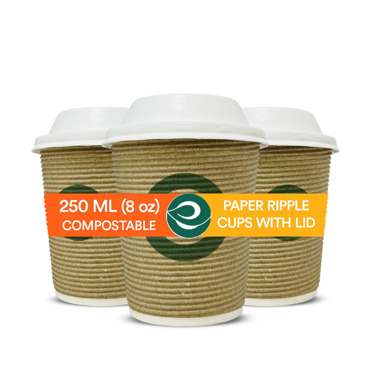 Eco Soul | 250 ml Paper Ripple Cups with Lid for Hot Drinks | Pack of 50 | Premium-Quality, Durable, Heat-Insulated with Secure Lid | Travel-Friendly Disposable Paper Cup for Tea and Coffee (Brown)