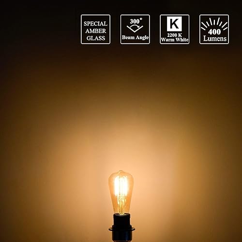 Miniatura 10 de MASTERY MART Bombilla LED vintage E26 regulable, 4000 K, blanco frío 5.5 W (equivalente a 60 vatios), estilo Edison antiguo ST21, 500 lm, bombilla
