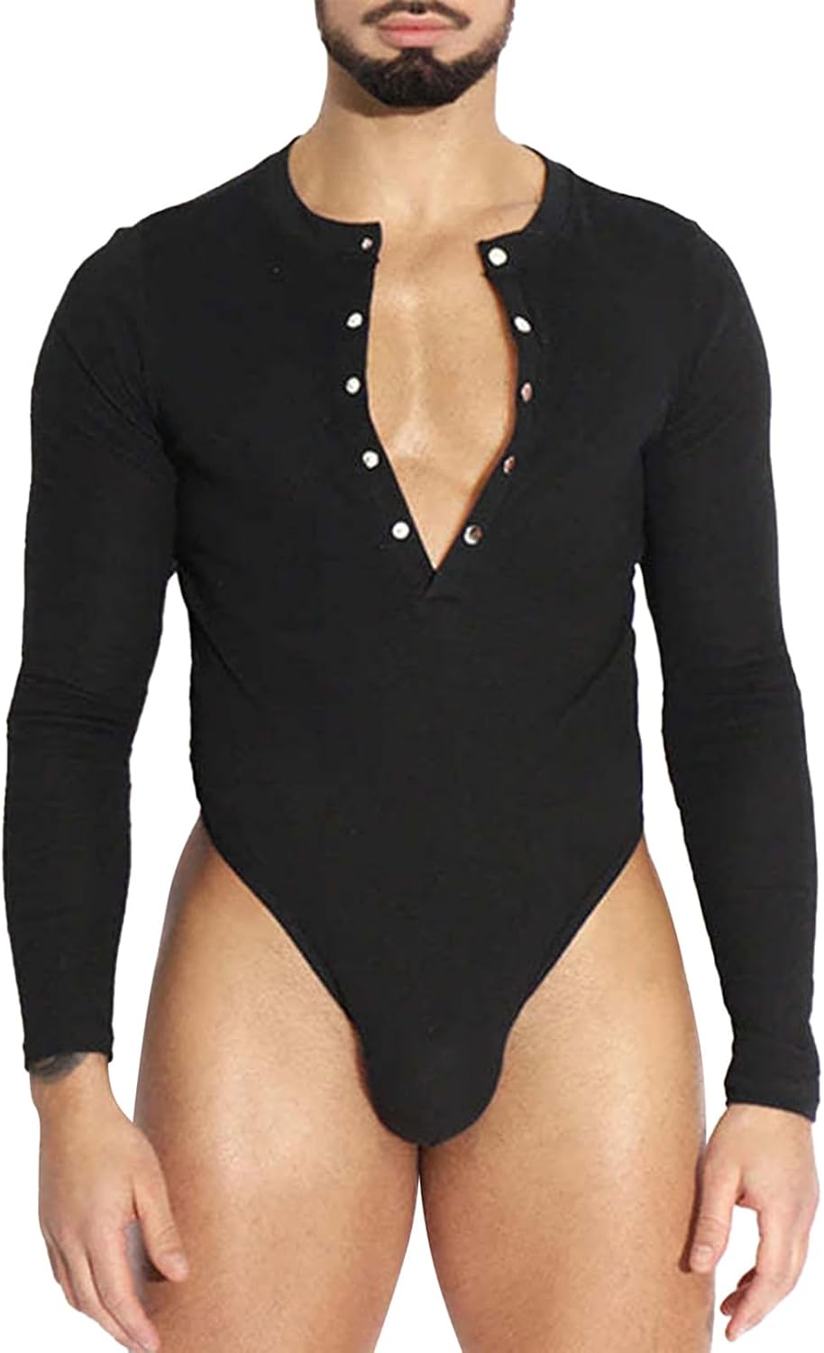YiZYiF Men's Sequins V Neck Dance Shirts Unitard Ballroom Modern Latin Long Sleeve Dancewear