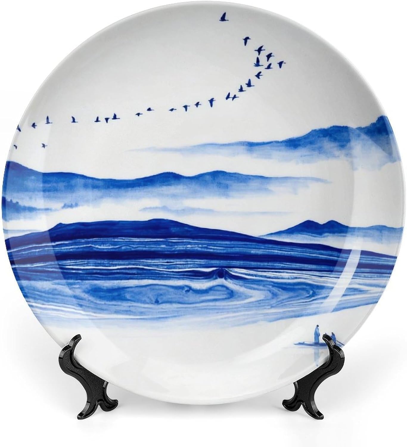 Serene Misty Mountains Bone China Plate, Artistic Room Decor for Living Room, Sophisticated Gift, 8inch