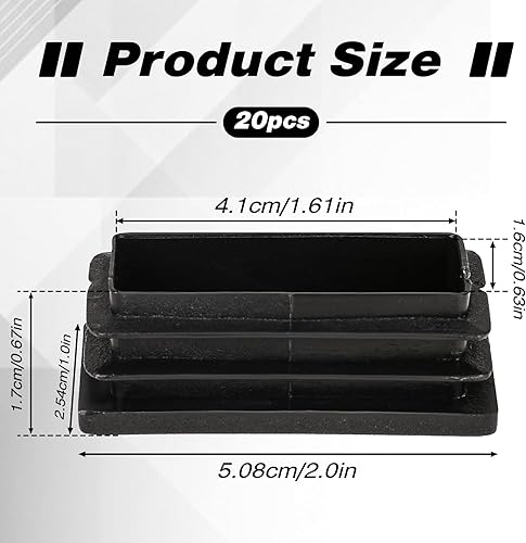 Miniatura 2 de Paquete de 20 tapas rectangulares de 1 x 2 pulgadas, tapas de extremo de tubo, tapones de plástico negro, tapones rectangulares de plástico para