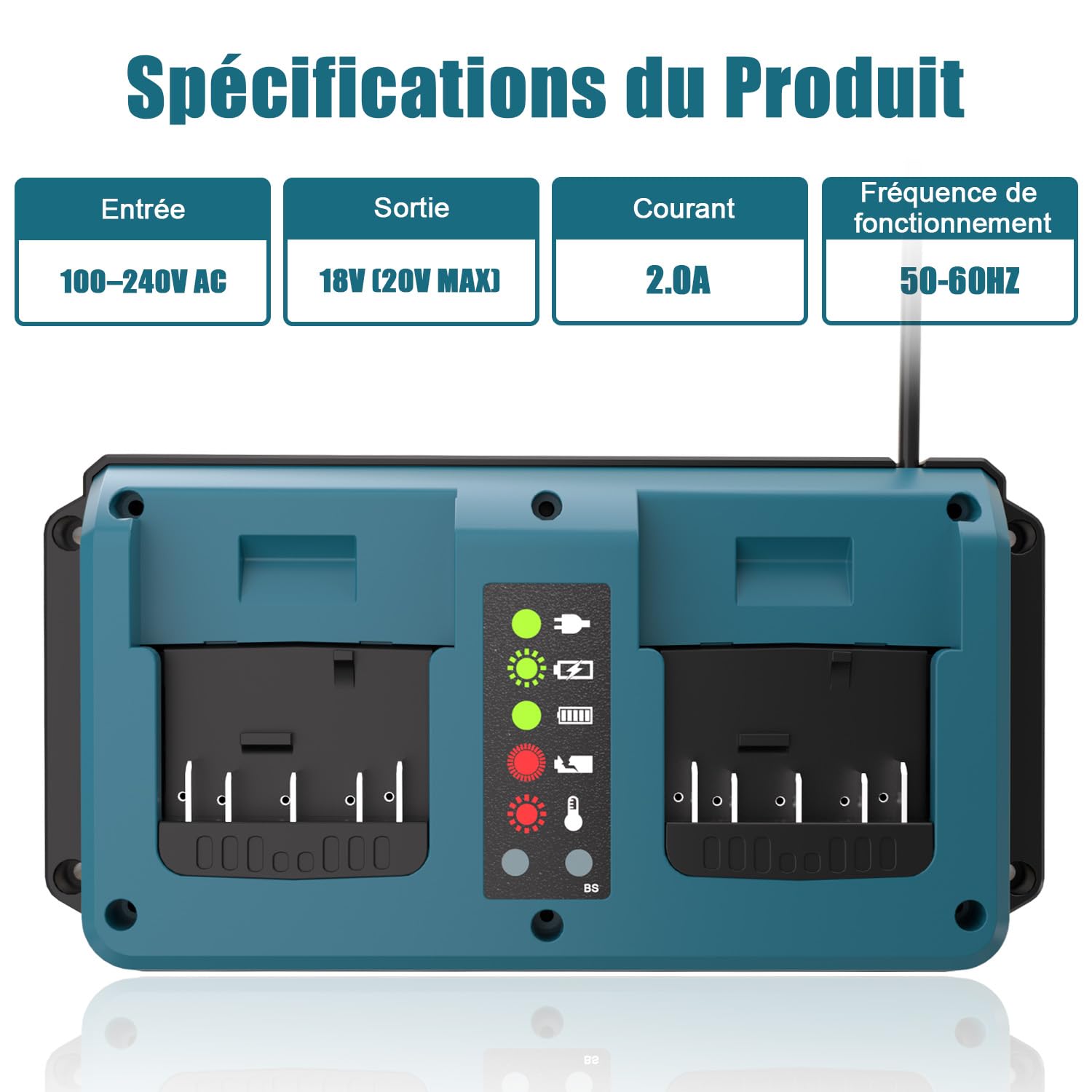 KUNLUN Chargeur pour Bosch Professional 18V Batterie, 2 Ports Chargeur de Remplacement avec Affichage LED pour Bosch Batterie 18V GBA BAT609, BAT610G, BAT618G, BAT619 et BAT621 | GBA BAT609, BAT610G, BAT618G, BAT619 et BAT621 Batterie avec écran LED